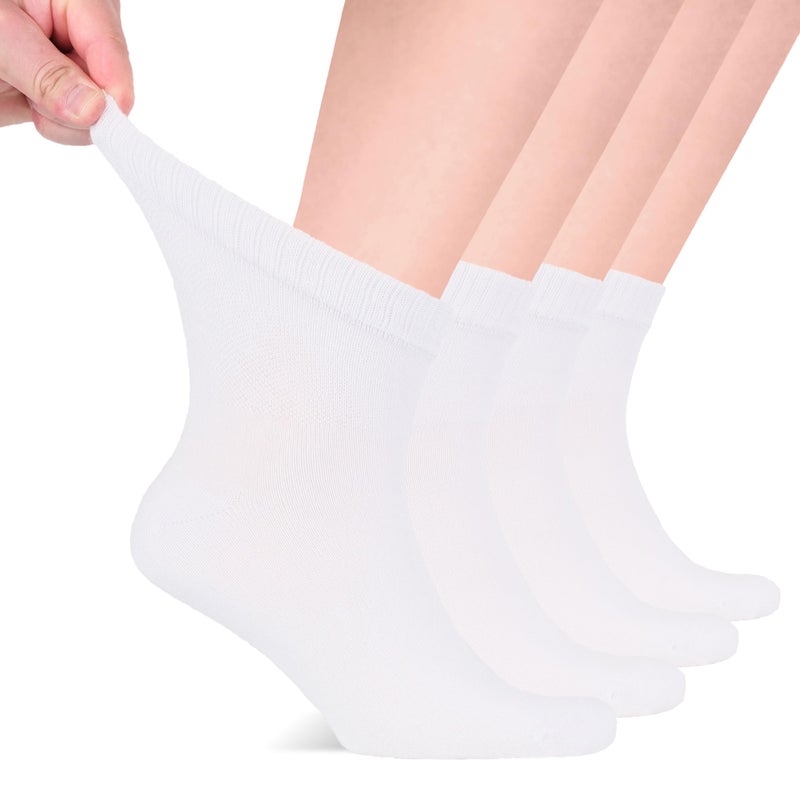 Hugh Ugoli Diabetic Socks for Men, Loose Ankle Socks Rayon, Extra-Wide, Thin, Seamless Toe and Non-Binding Top, 4 Pairs, White, Shoe Size: 11-13 - Image 1